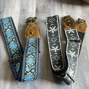 Intricate Blue and Black Purse Straps with Geometric Embroidery